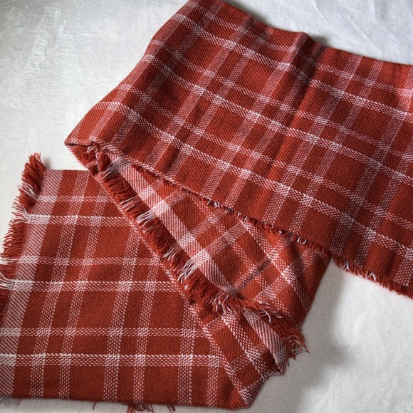Madewell Nordstrom Plaid Fringe Scarf Rust White Terra Cotta Blanket OS New - Picture 5 of 8